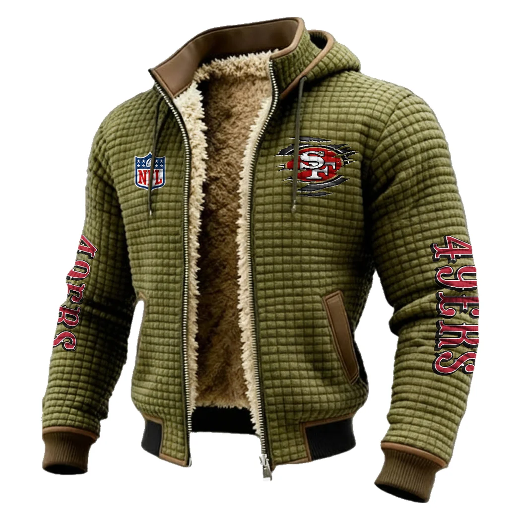 Red Gold Army Fleece-Lined Hooded Jacket, Premium Bonded Fleece Jacket HVN1446SF - Green - Image 2
