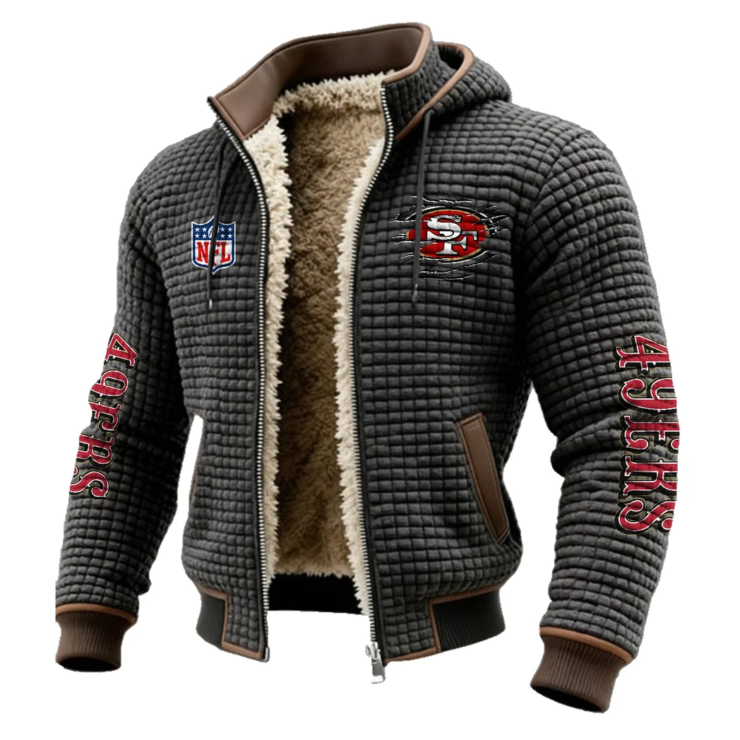Red Gold Army Fleece-Lined Hooded Jacket, Premium Bonded Fleece Jacket HVN1446SF - Grey - Image 2