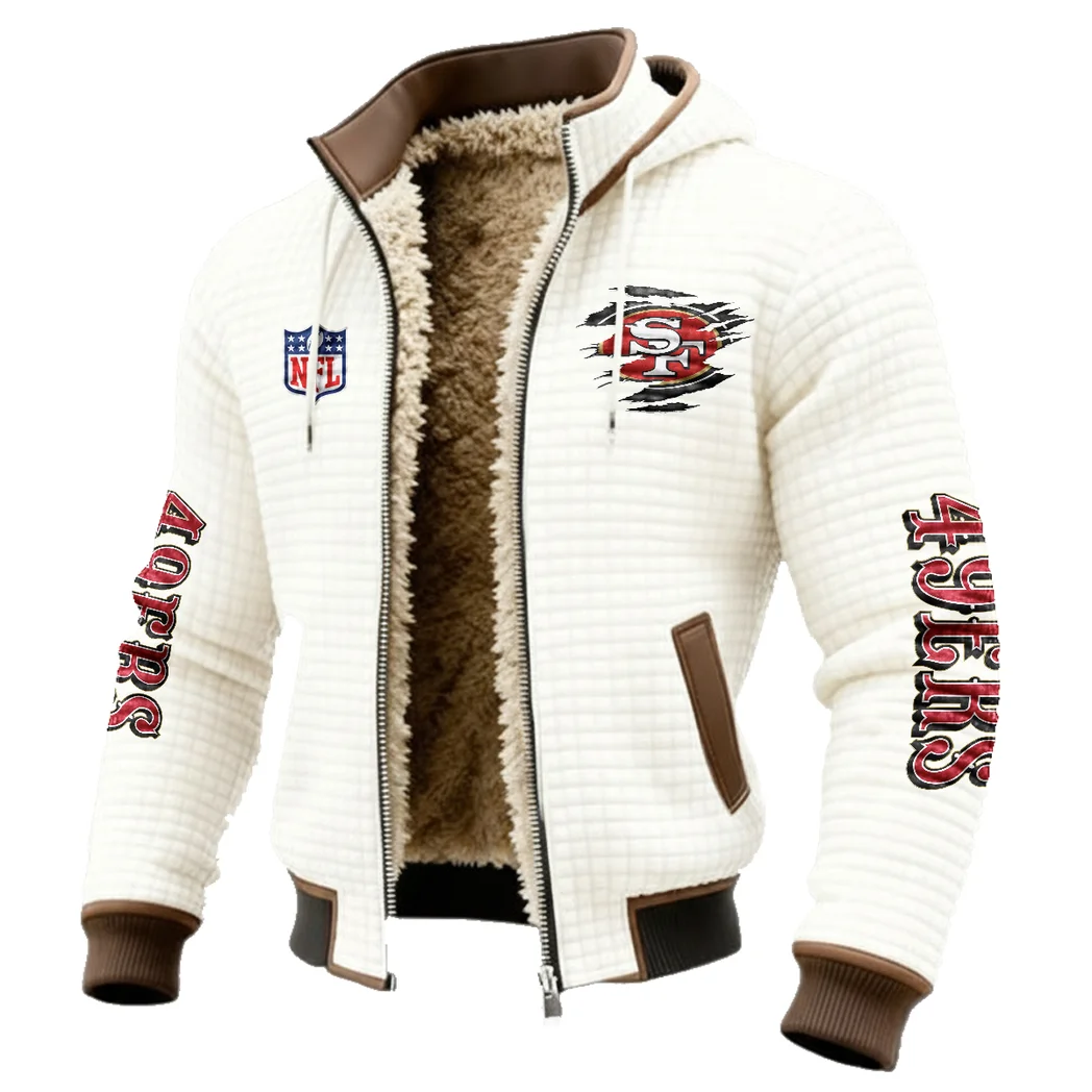 Red Gold Army Fleece-Lined Hooded Jacket, Premium Bonded Fleece Jacket HVN1446SF - White - Image 2