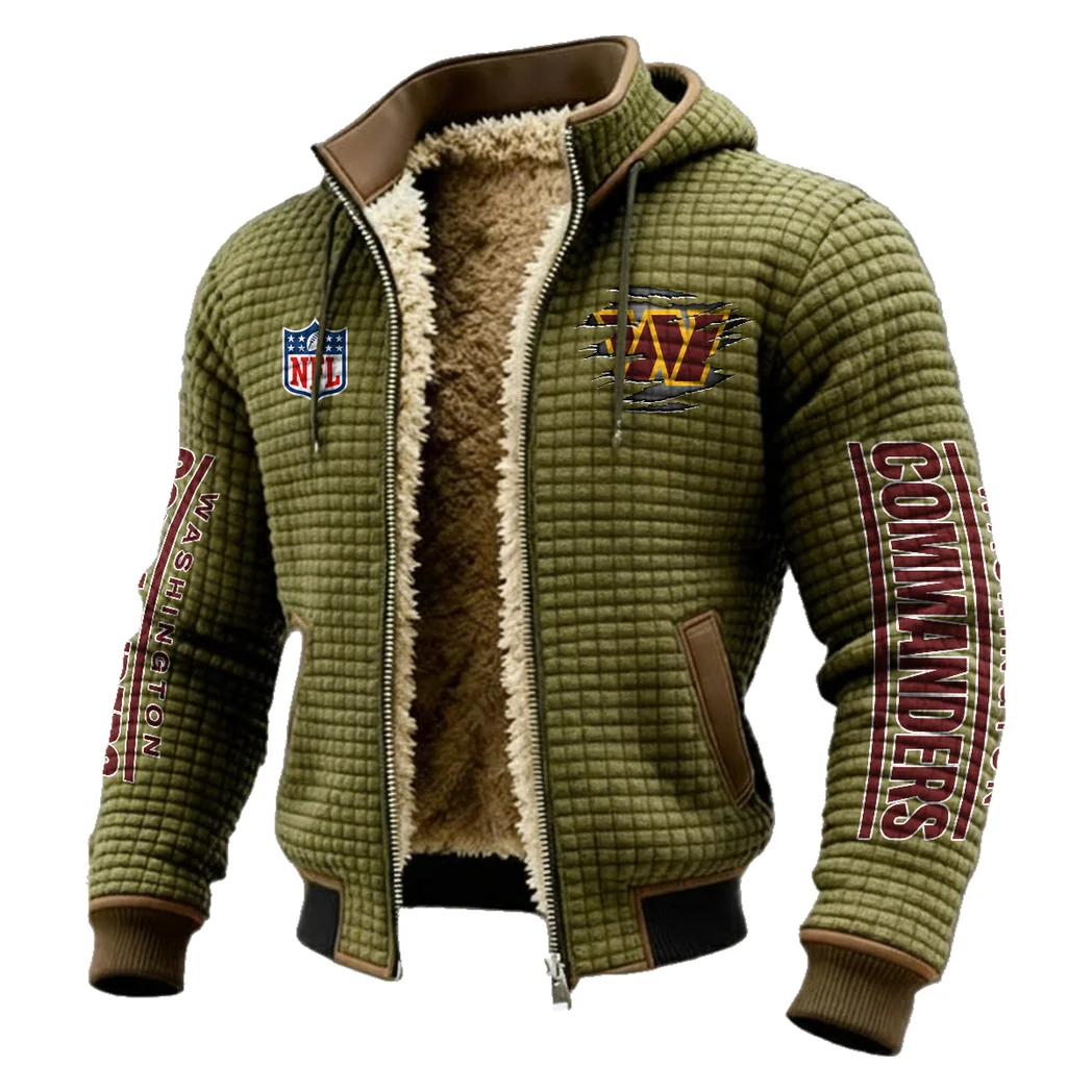 Army Fans Fleece-Lined Hooded Jacket, Modern Athletic Hybrid Parka HVN1446WC - Green - Image 2