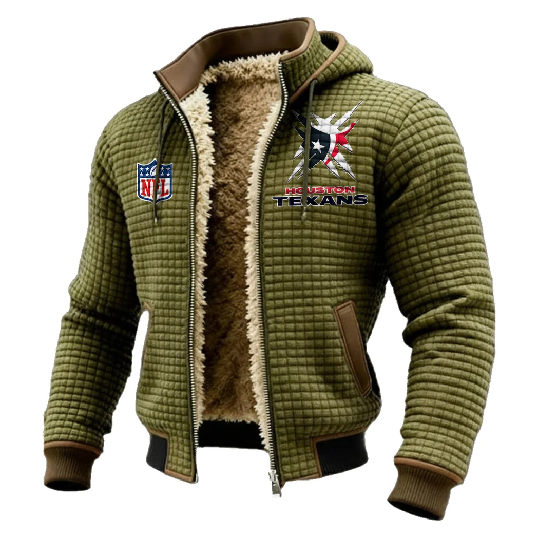 Fan Lone Squad Fleece-Lined Hooded Jacket, Wind-Blocker Insulated Hoody HVN1447HT - Green - Image 2