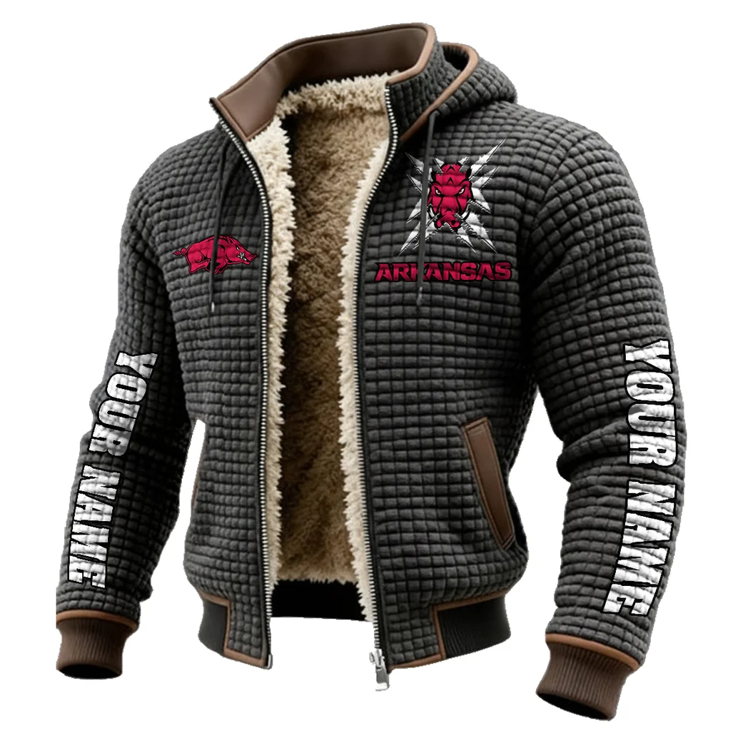 The Razorback Nation Fleece-Lined Hooded Jacket, Endurance Sport Thermal Hoody HVN1448AR - Grey - Image 2