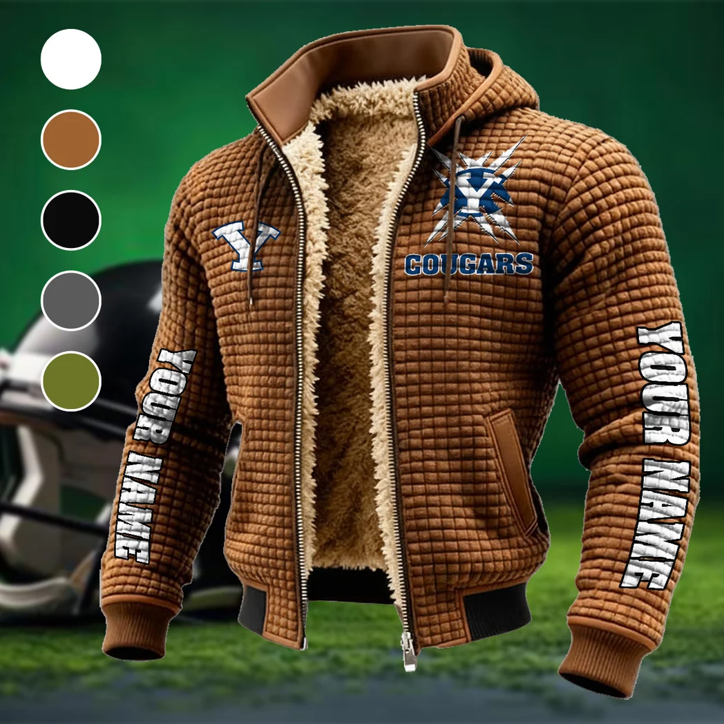 The Blue and White Fleece-Lined Hooded Jacket, Arctic Protection Hooded Zip HVN1448BY - brown