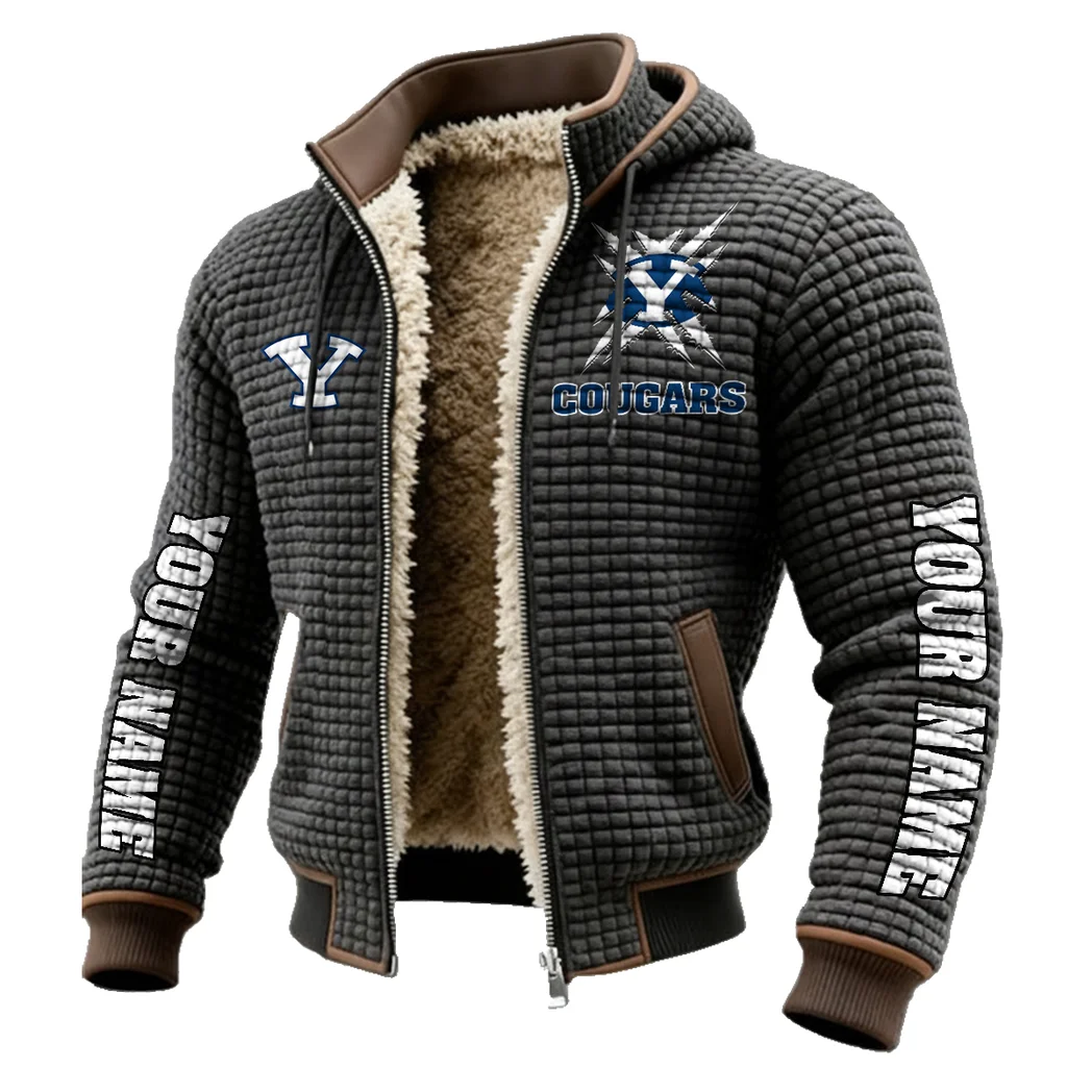 The Blue and White Fleece-Lined Hooded Jacket, Arctic Protection Hooded Zip HVN1448BY - Grey - Image 2