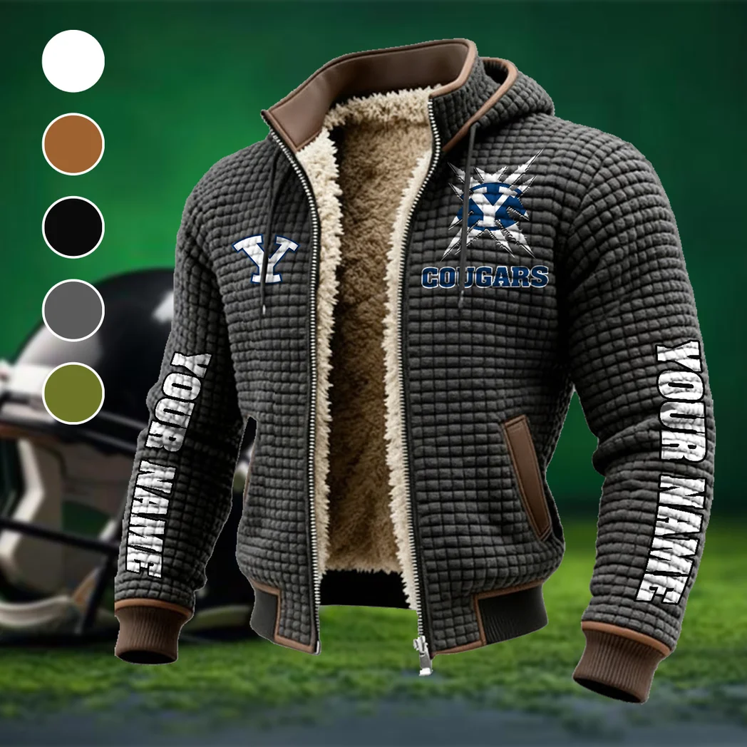The Blue and White Fleece-Lined Hooded Jacket, Arctic Protection Hooded Zip HVN1448BY - Grey