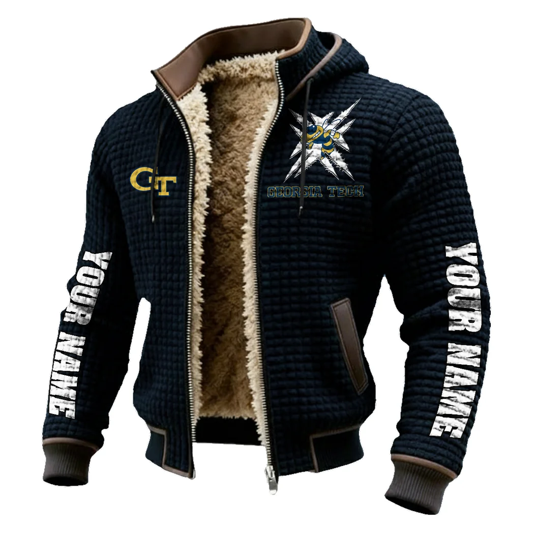 Yellow Jackets Fleece-Lined Hooded Jacket, Soft-Touch Thermal Outerwear HVN1448GT - Black - Image 2