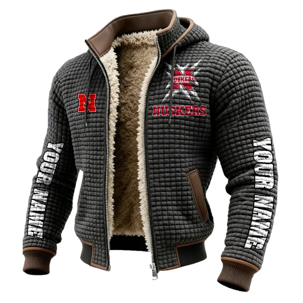 The Scarlet and Cream Fleece-Lined Hooded Jacket, Brushed Interior Winter Jacket HVN1448NC - Grey - Image 2