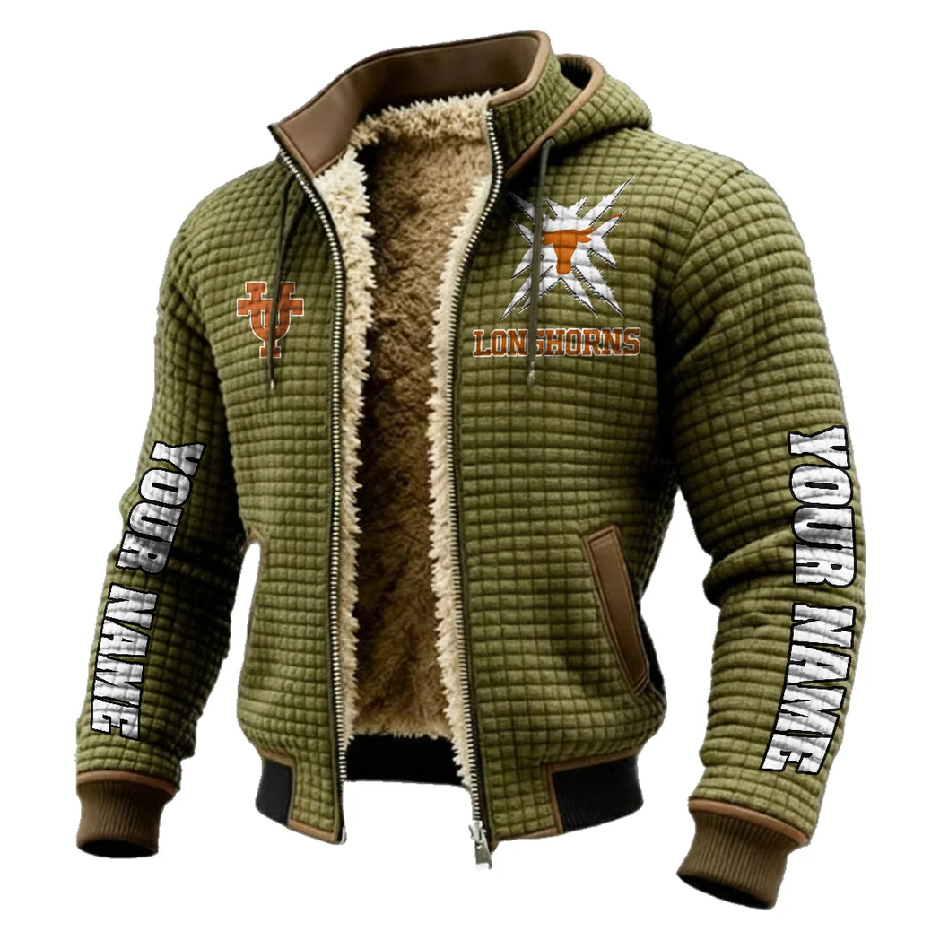 The Longhorn Pride Fleece-Lined Hooded Jacket, Brushed Interior Winter Jacket HVN1448TL - Green - Image 2