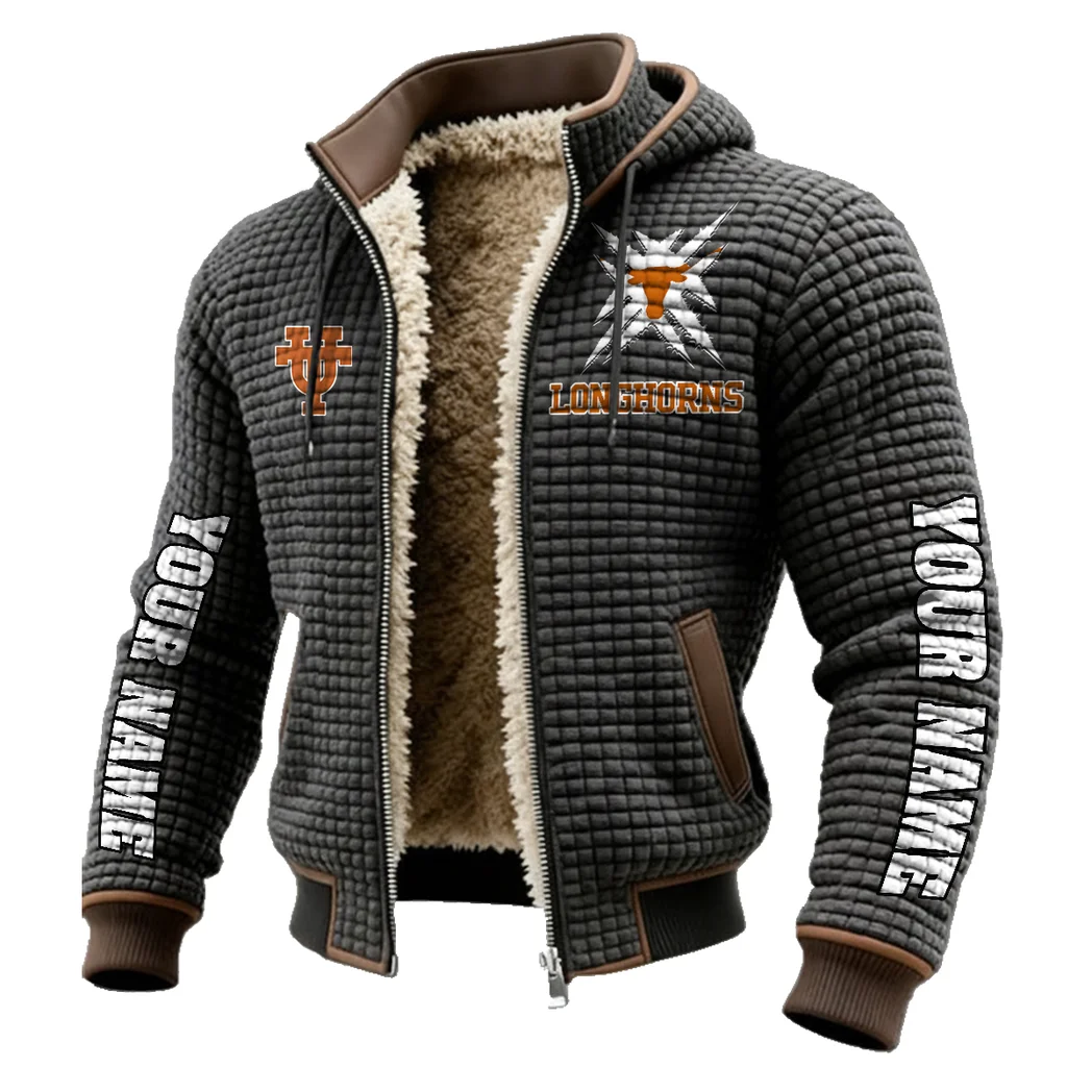 The Longhorn Pride Fleece-Lined Hooded Jacket, Brushed Interior Winter Jacket HVN1448TL - Grey - Image 2