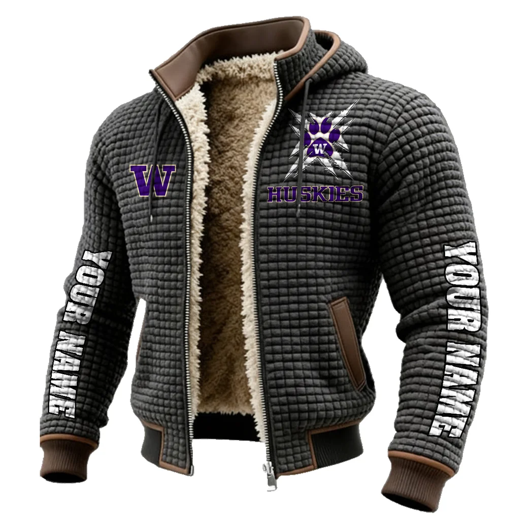 The Husky Nation Fleece-Lined Hooded Jacket, Weather-Shield Fleece Hoody HVN1448WH - Grey - Image 2