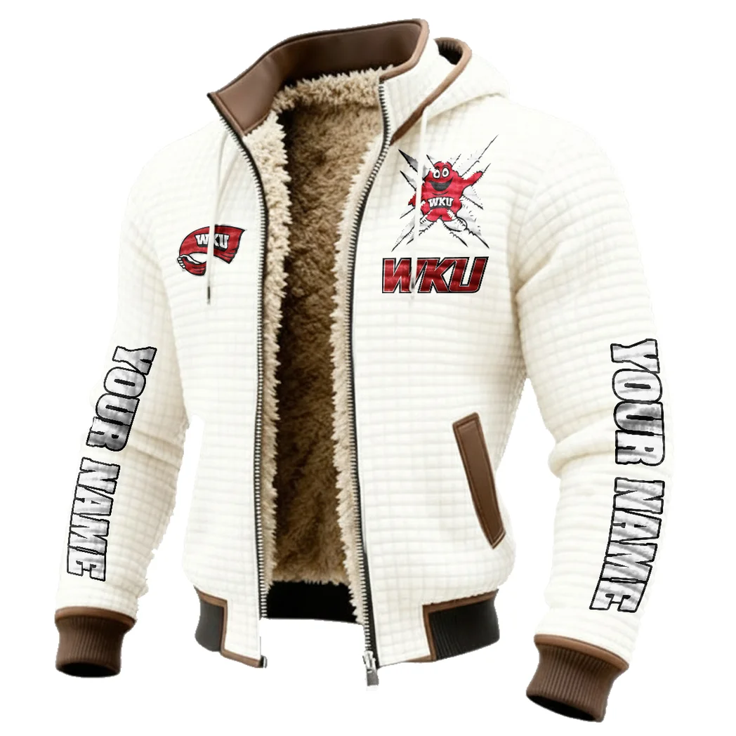 The WKU Elite Fleece-Lined Hooded Jacket, Wind-Blocker Insulated Hoody HVN1448WK - White - Image 2