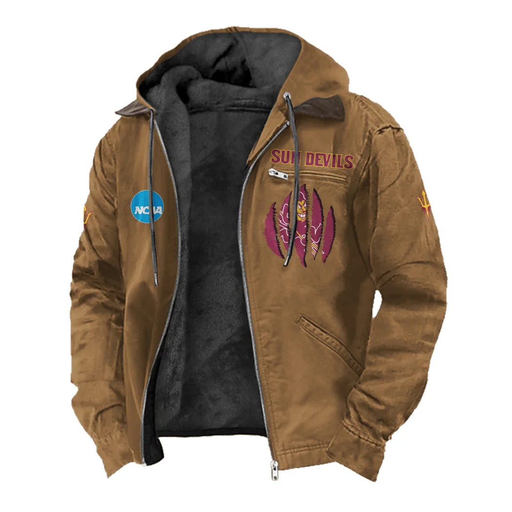 The Sun Devil Nation Flannel Hoodie, Street Style Sport Hoodie HVN1449AS - Camel - Image 2