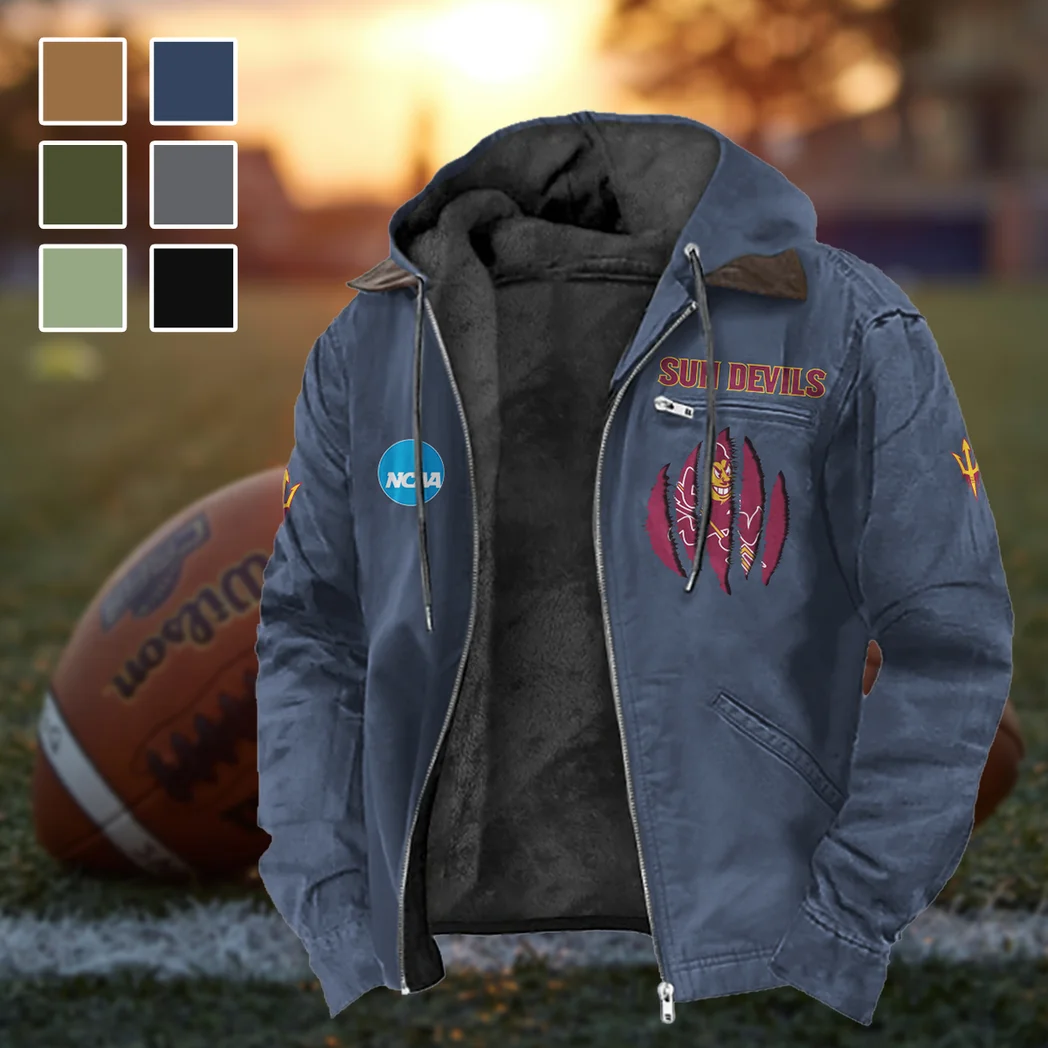 The Sun Devil Nation Flannel Hoodie, Street Style Sport Hoodie HVN1449AS - Navy Blue