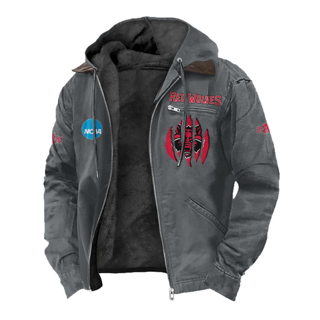 The Red Wolves Flannel Hoodie, Team Spirit Flannel Hoodie HVN1449AS - Gray - Image 2