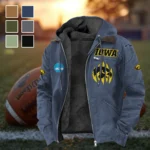 The Iowa Wave Flannel Hoodie, Casual Sport Hooded Flannel HVN1449IO - Navy Blue