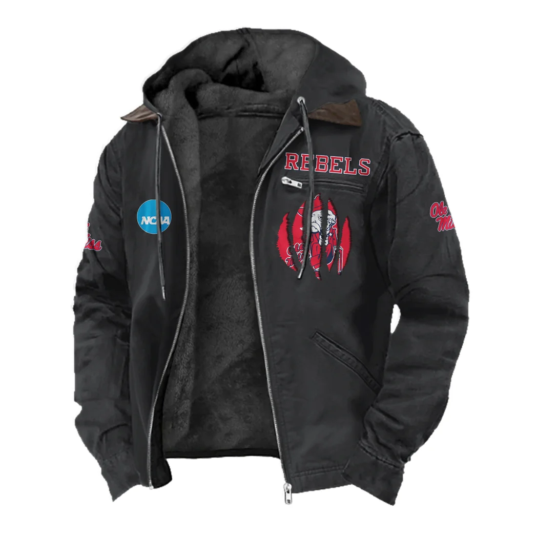 Ole Miss Flannel Hoodie, Warm Fan Flannel Hoodie HVN1449OM - Black - Image 2