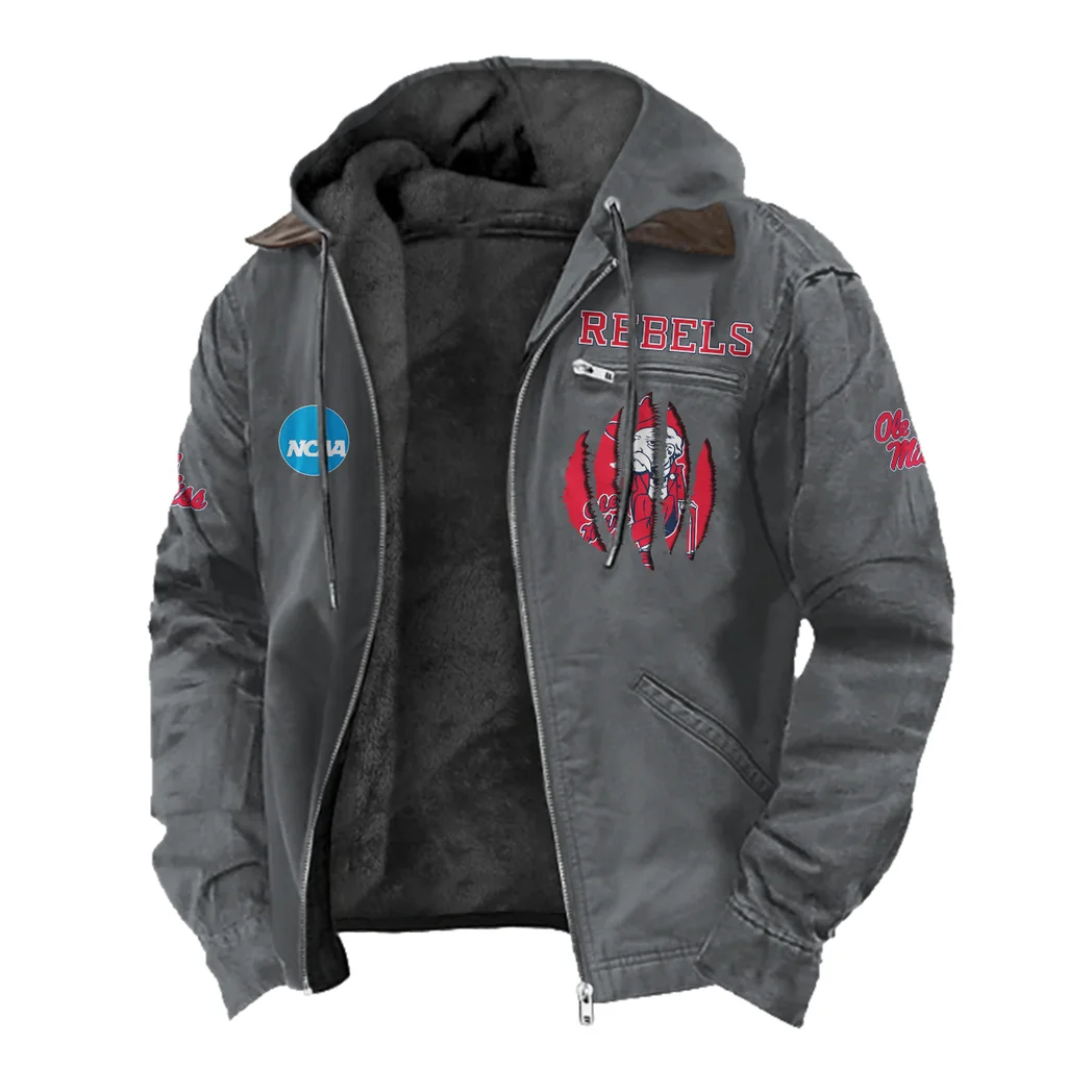 Ole Miss Flannel Hoodie, Warm Fan Flannel Hoodie HVN1449OM - Gray - Image 2