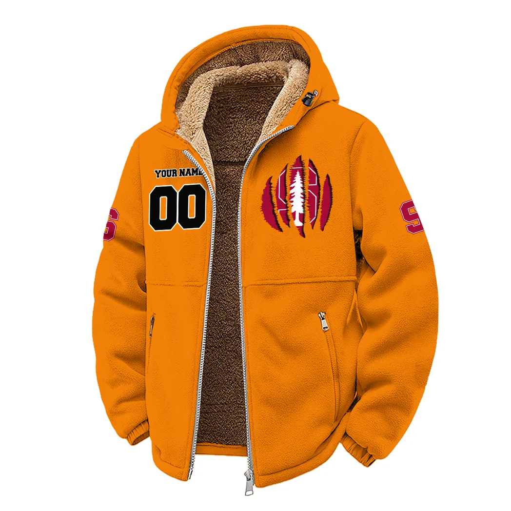 The Stanford Spirit Winter Fleece Jacket, Sherpa Lined Winter Fleece HVN1449SC - Orange - Image 2