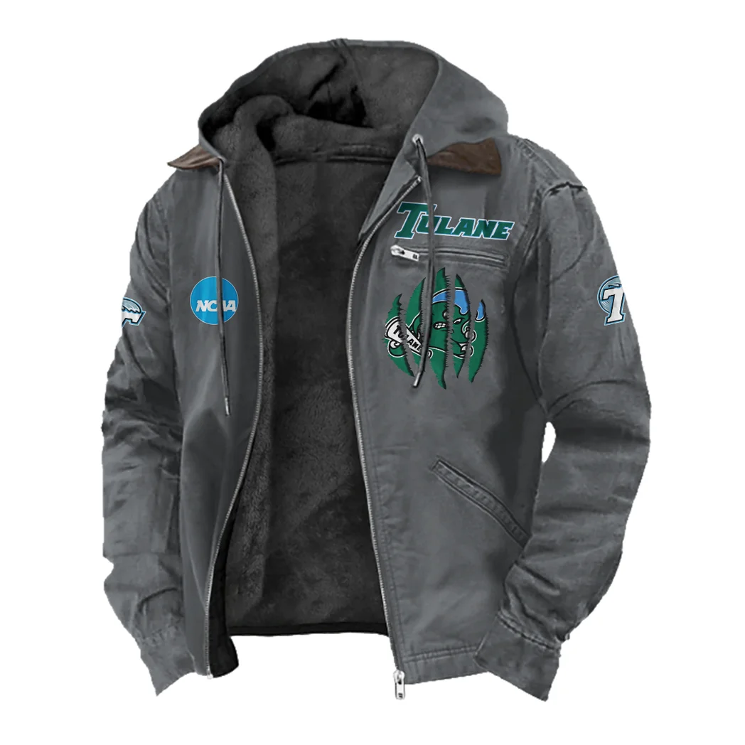 The Green Wave Flannel Hoodie, Supporter Spirit Hooded Flannel HVN1449TG - Gray - Image 2
