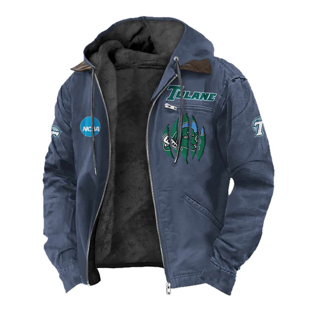 The Green Wave Flannel Hoodie, Supporter Spirit Hooded Flannel HVN1449TG - Navy Blue - Image 2