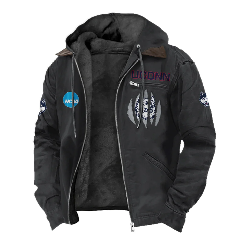 The Huskies Flannel Hoodie, Athletic Spirit Fan Hoodie HVN1449UC - Black - Image 2