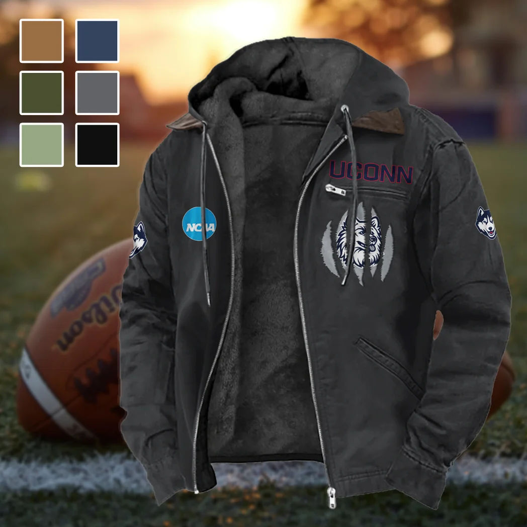 The Huskies Flannel Hoodie, Athletic Spirit Fan Hoodie HVN1449UC - Black