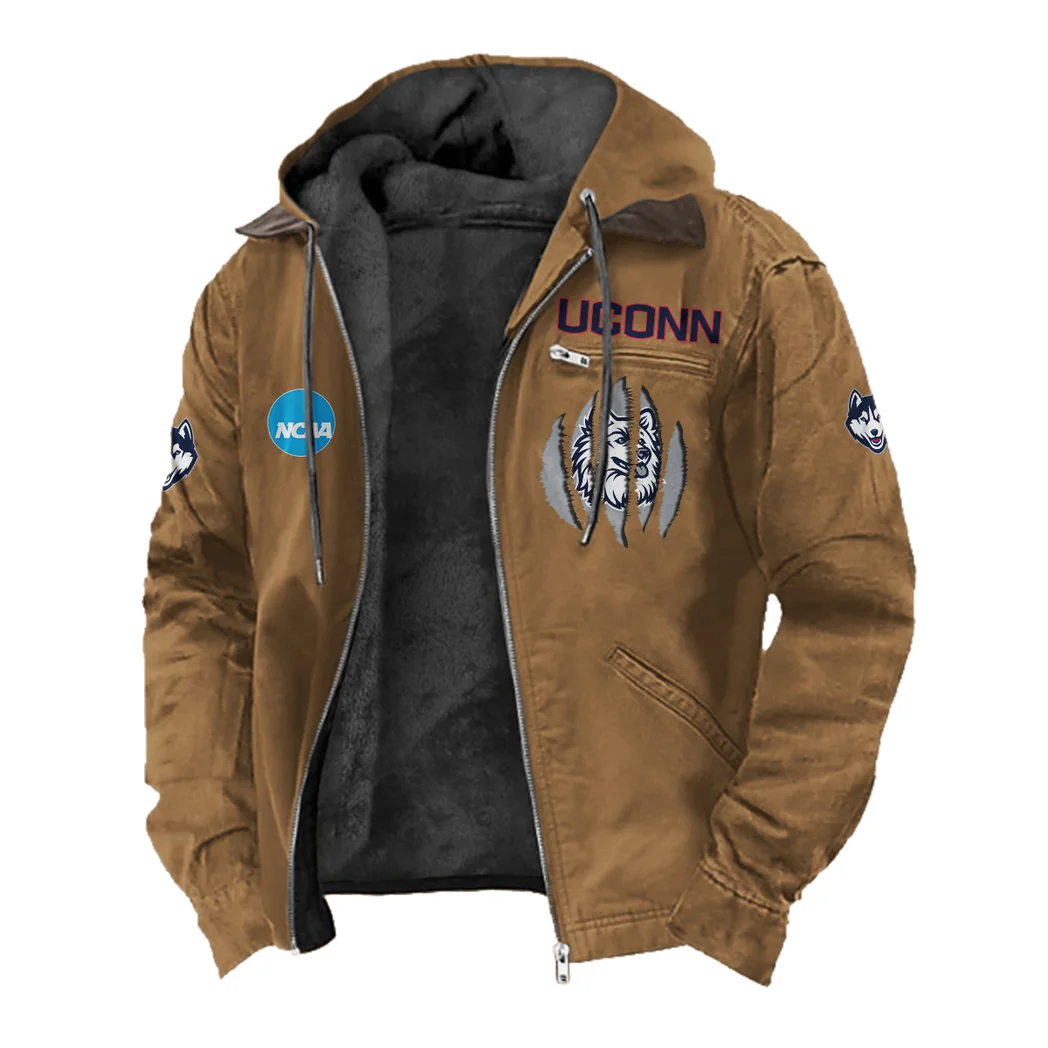 The Huskies Flannel Hoodie, Athletic Spirit Fan Hoodie HVN1449UC - Camel - Image 2