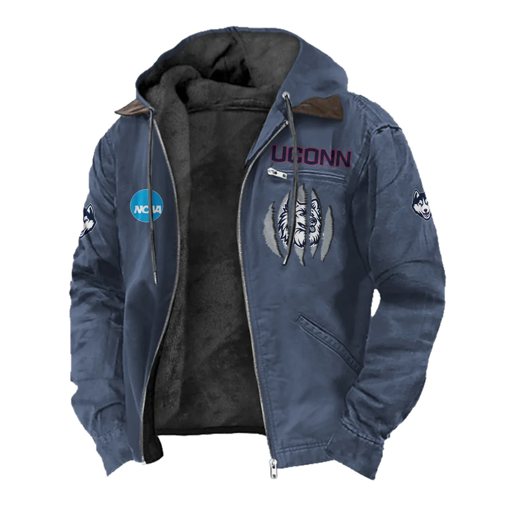 The Huskies Flannel Hoodie, Athletic Spirit Fan Hoodie HVN1449UC - Navy Blue - Image 2