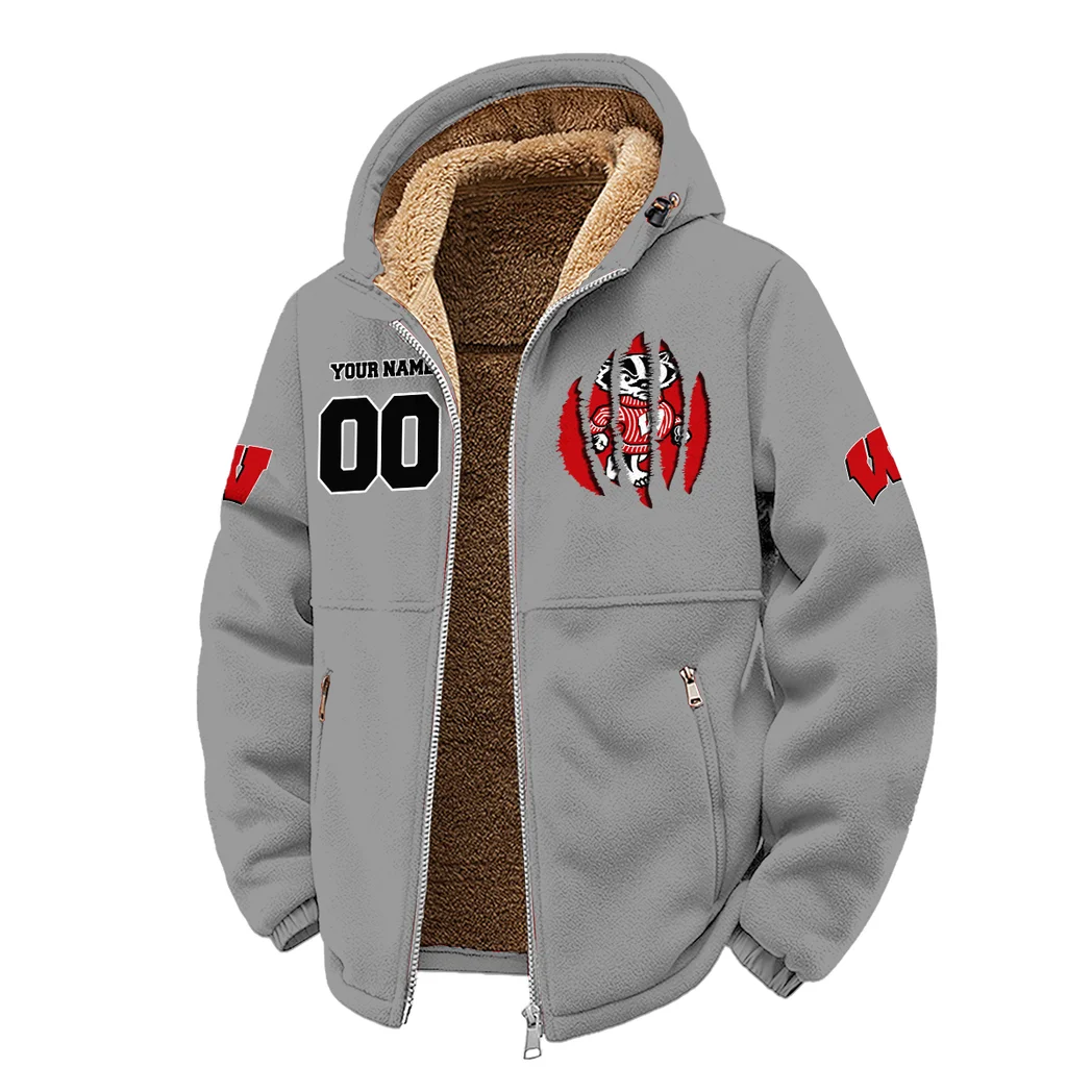 The Badger Nation Winter Fleece Jacket, Luxe Microfleece Pullover HVN1449WB - Grey - Image 2