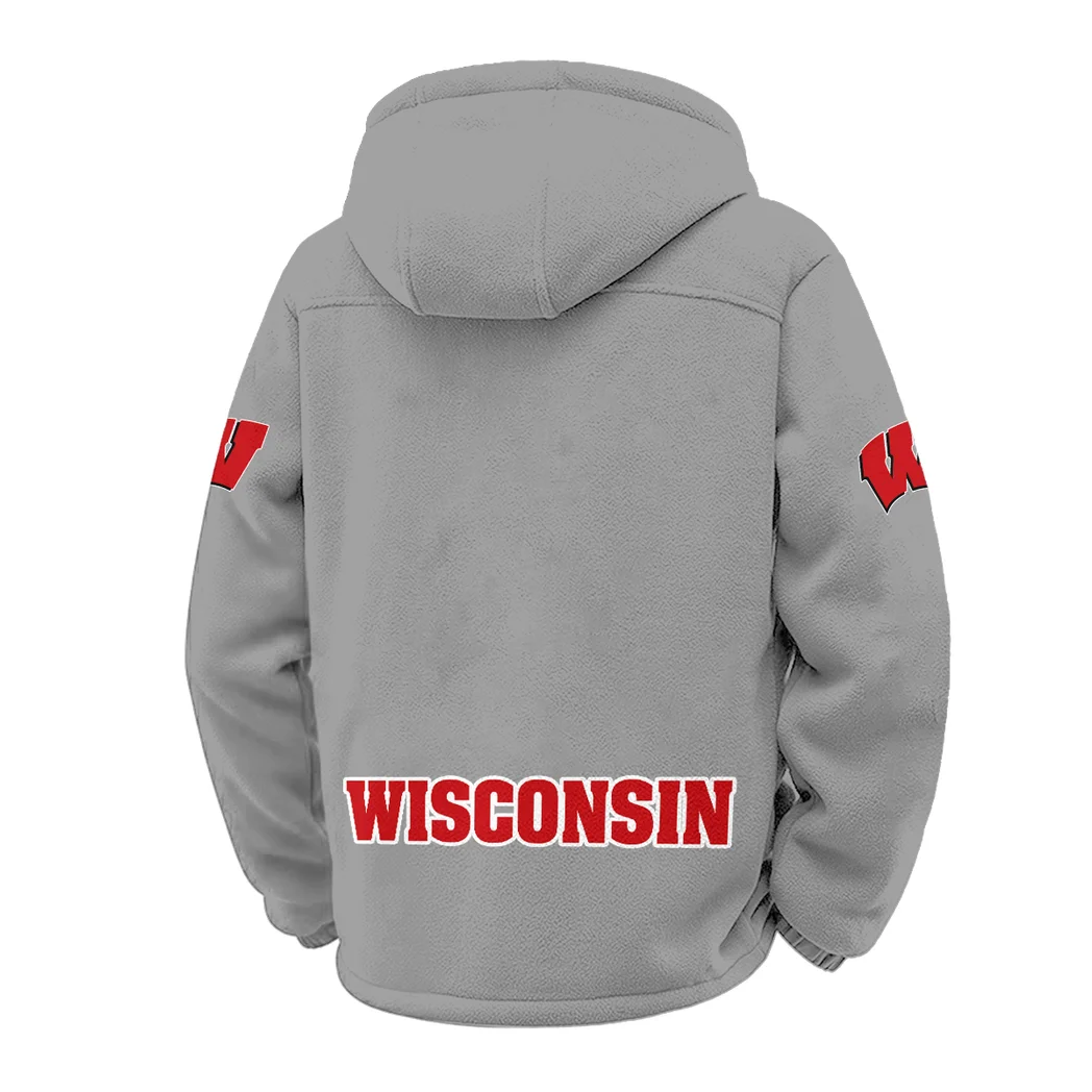 The Badger Nation Winter Fleece Jacket, Luxe Microfleece Pullover HVN1449WB - Grey - Image 3