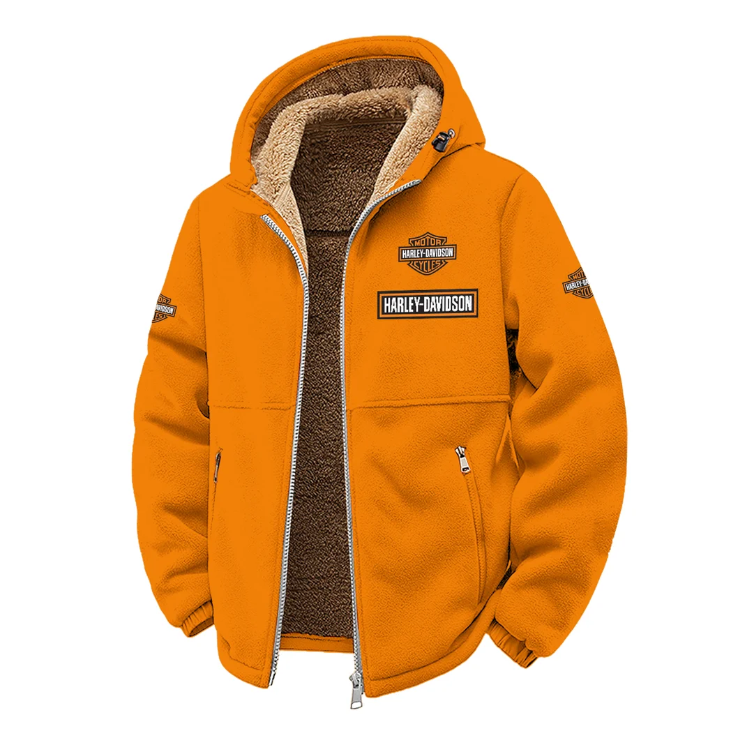 Chopper Style Winter Fleece Jacket, Warm Core Loft Fleece HVN1450HD - Orange - Image 2