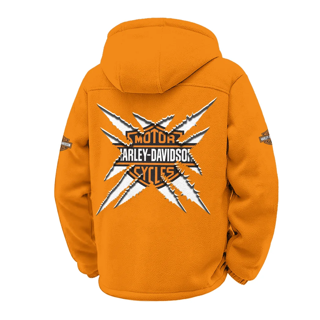 Chopper Style Winter Fleece Jacket, Warm Core Loft Fleece HVN1450HD - Orange - Image 3
