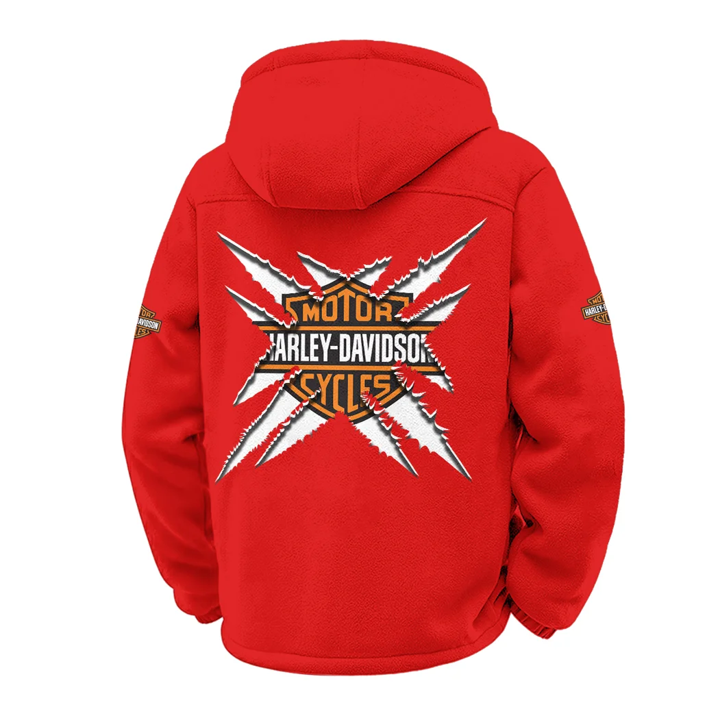 Chopper Style Winter Fleece Jacket, Warm Core Loft Fleece HVN1450HD - Red - Image 3