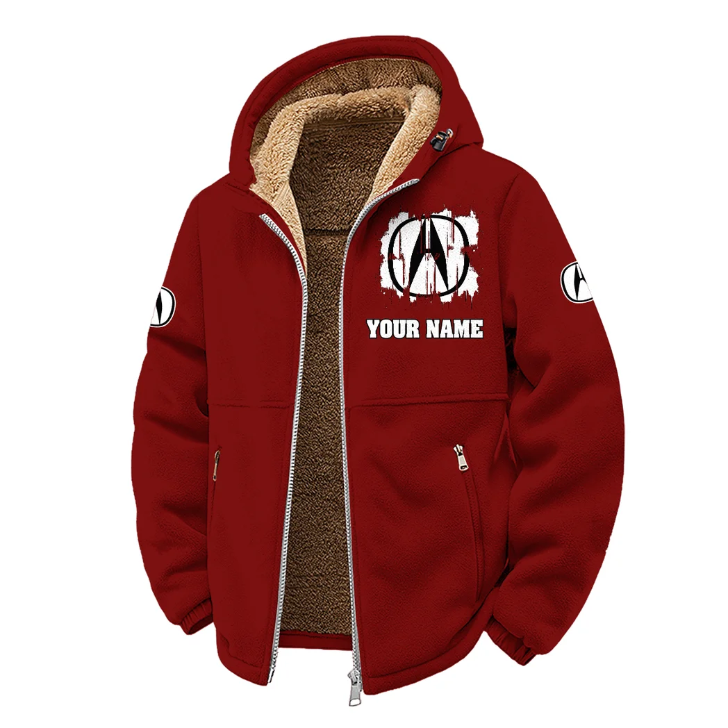 High-End Car Winter Fleece Jacket, Thermal Winter Fleece HVN1451AC - Wine - Image 2