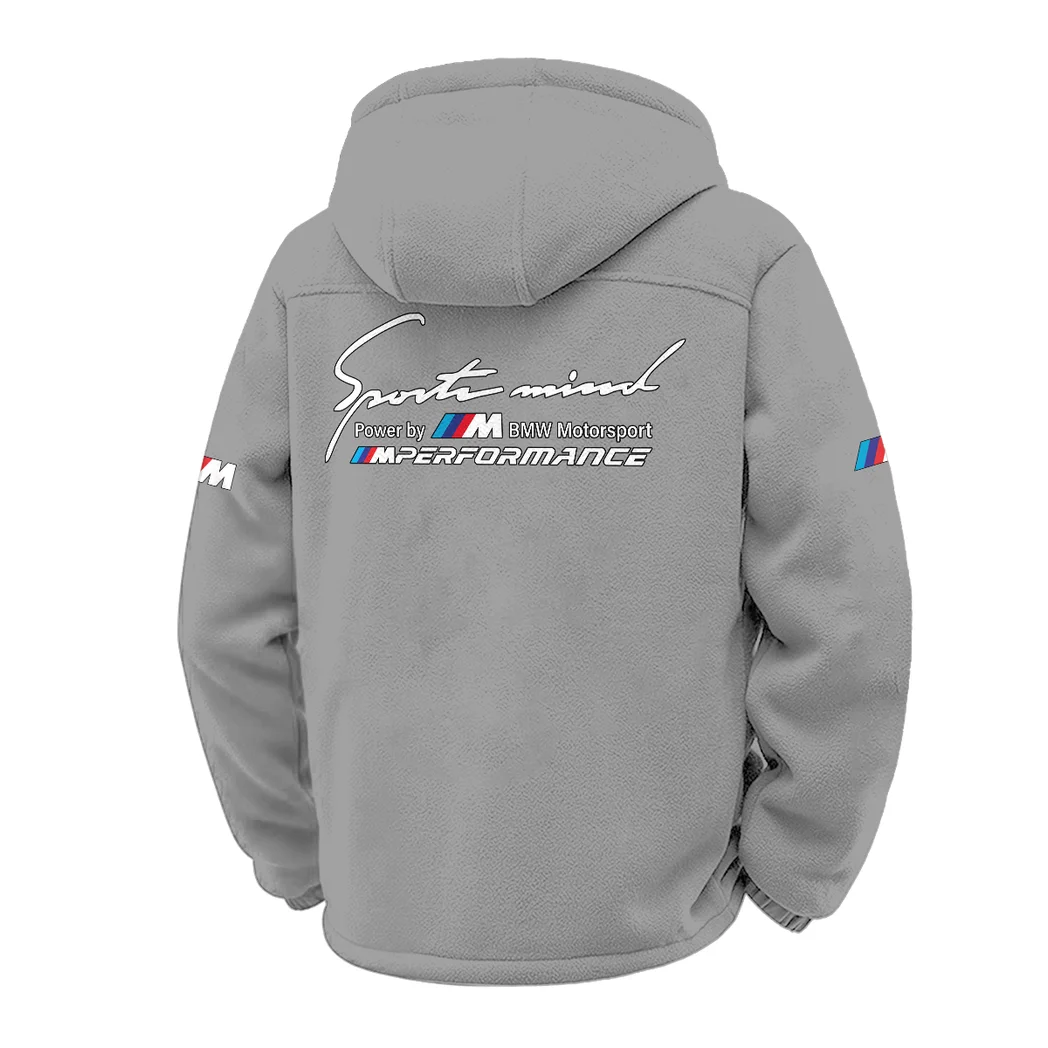 High-Speed Car Winter Fleece Jacket, Insulated Sport Hoody HVN1451BM - Grey - Image 3