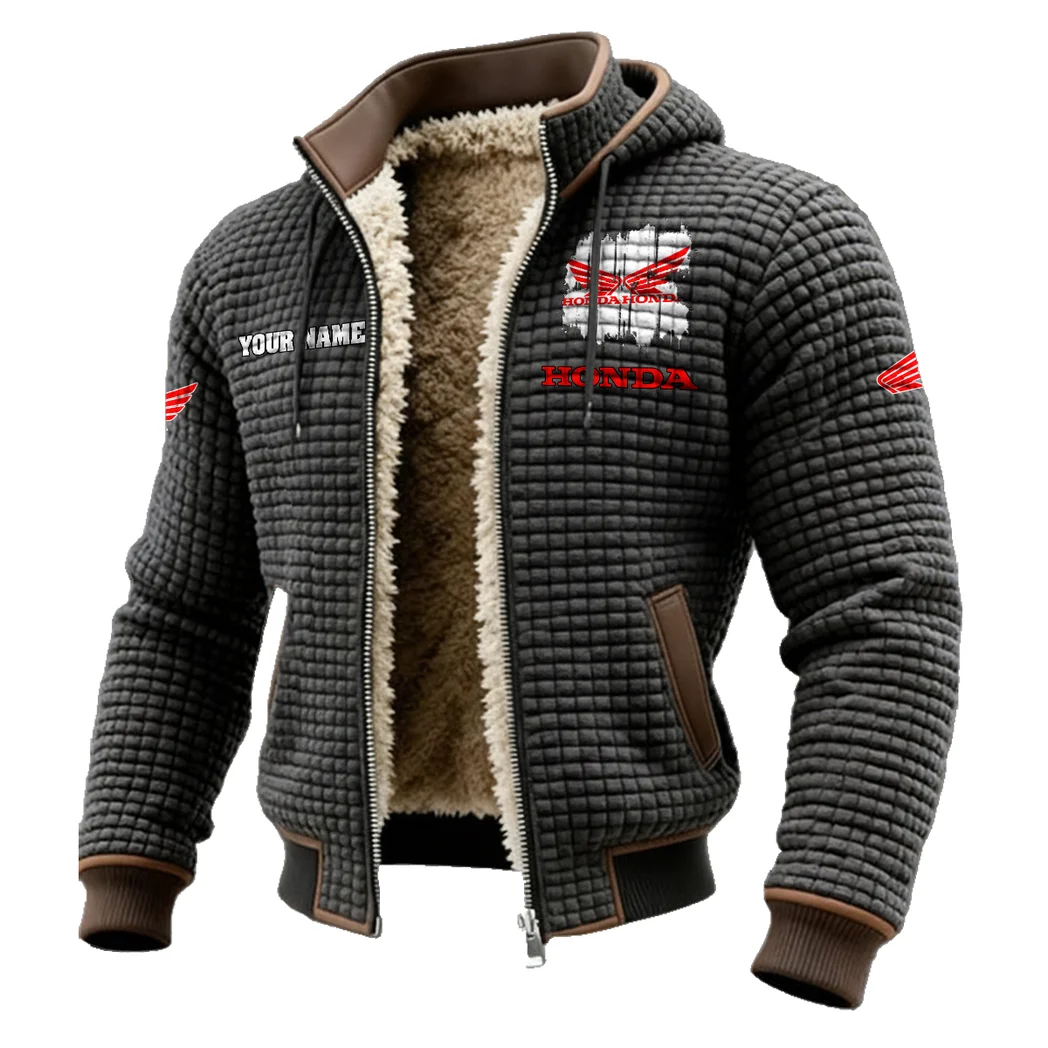 Dual-Sport Motorcycle Fleece-Lined Hooded Jacket, Breathable Warmth Sport Jacket HVN1451HM - Grey - Image 2