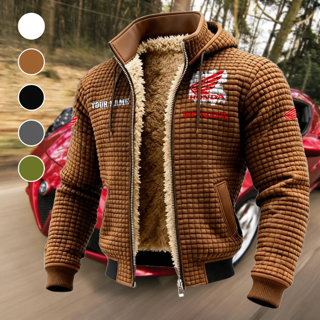 Road Bike Fleece-Lined Hooded Jacket, Soft-Touch Thermal Outerwear HVN1451HM - brown