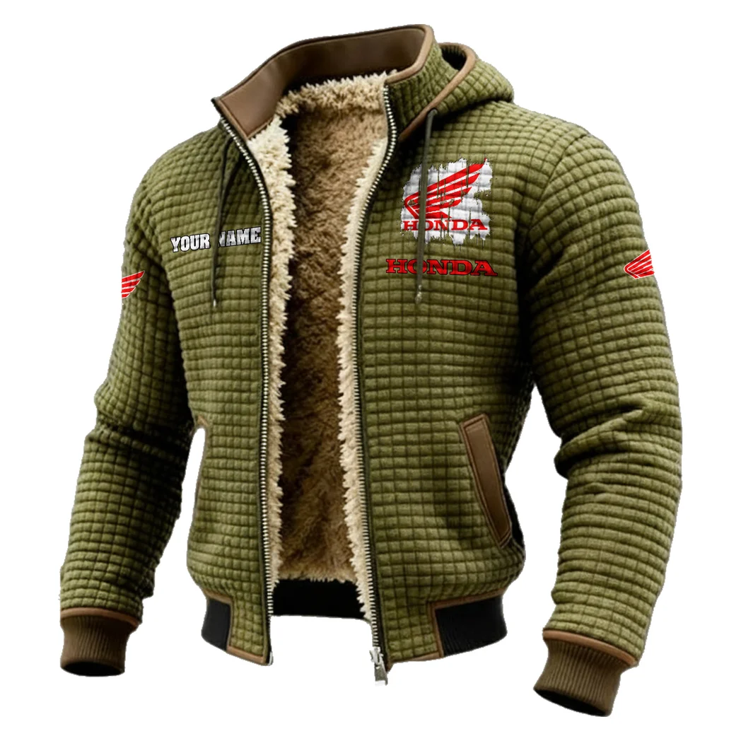Road Bike Fleece-Lined Hooded Jacket, Soft-Touch Thermal Outerwear HVN1451HM - Green - Image 2