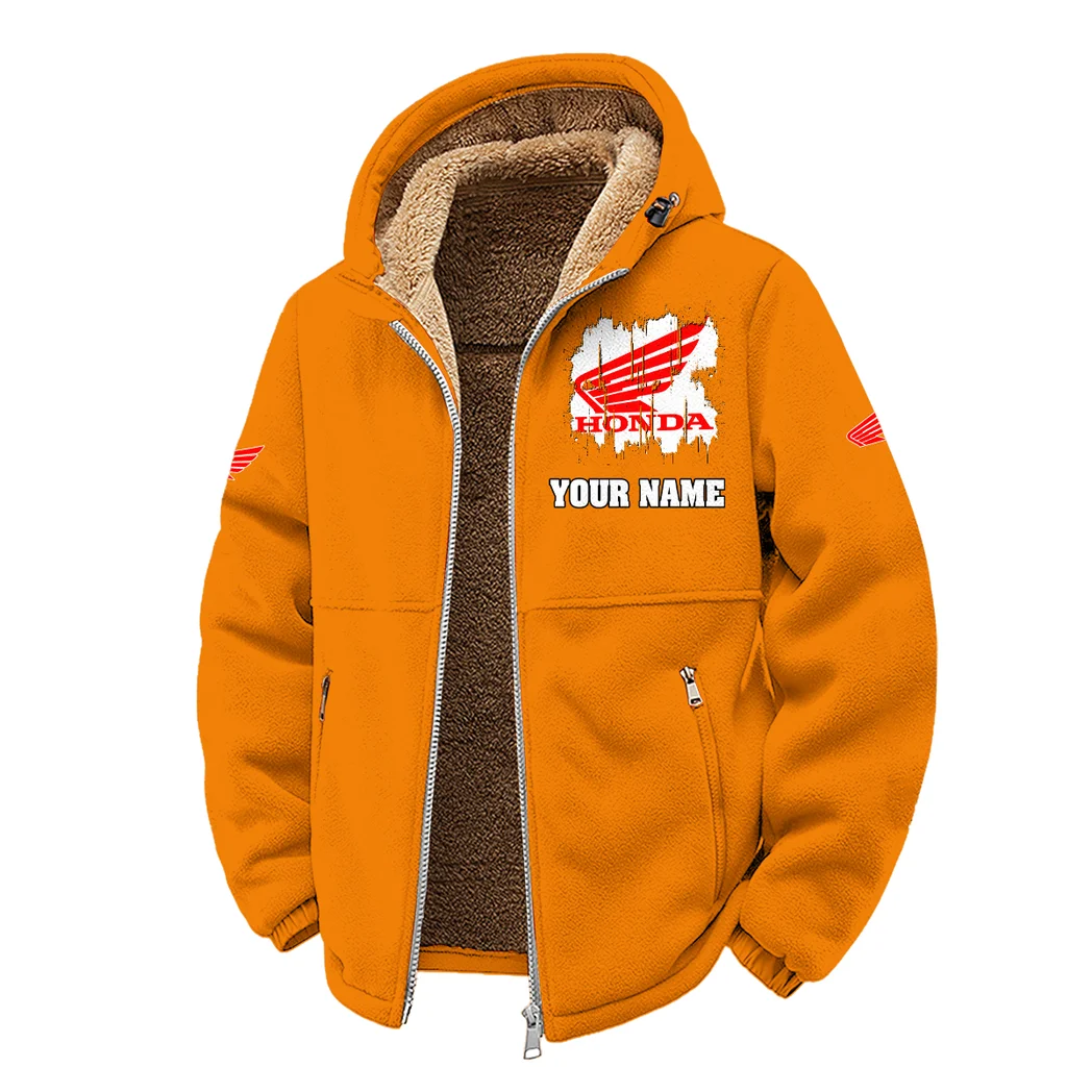 Road Bike Winter Fleece Jacket, Sherpa Lined Winter Fleece HVN1451HM - Orange - Image 2