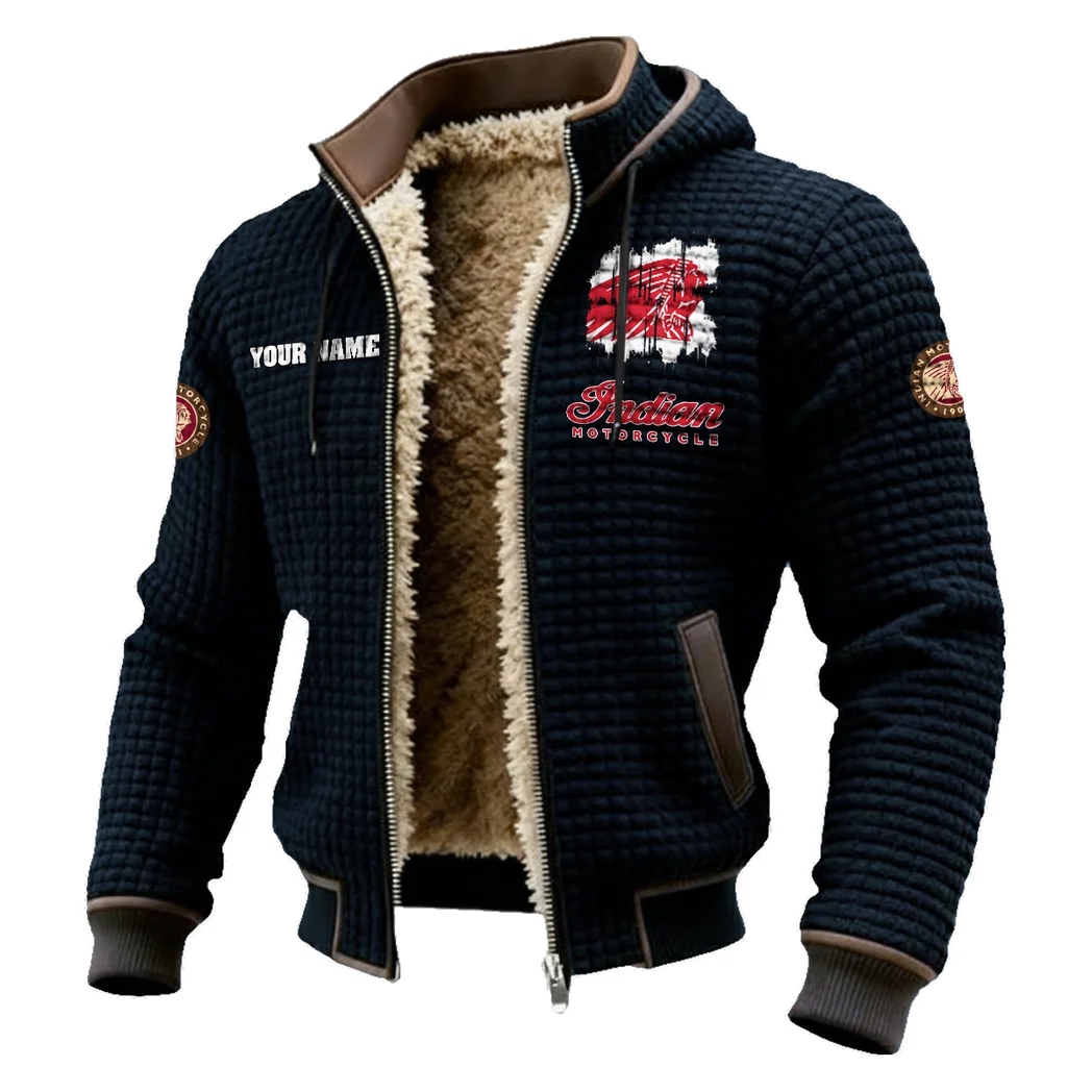 American-Style Motorbike Fleece-Lined Hooded Jacket, Dynamic Training Hooded Shell HVN1451IM - Black - Image 2