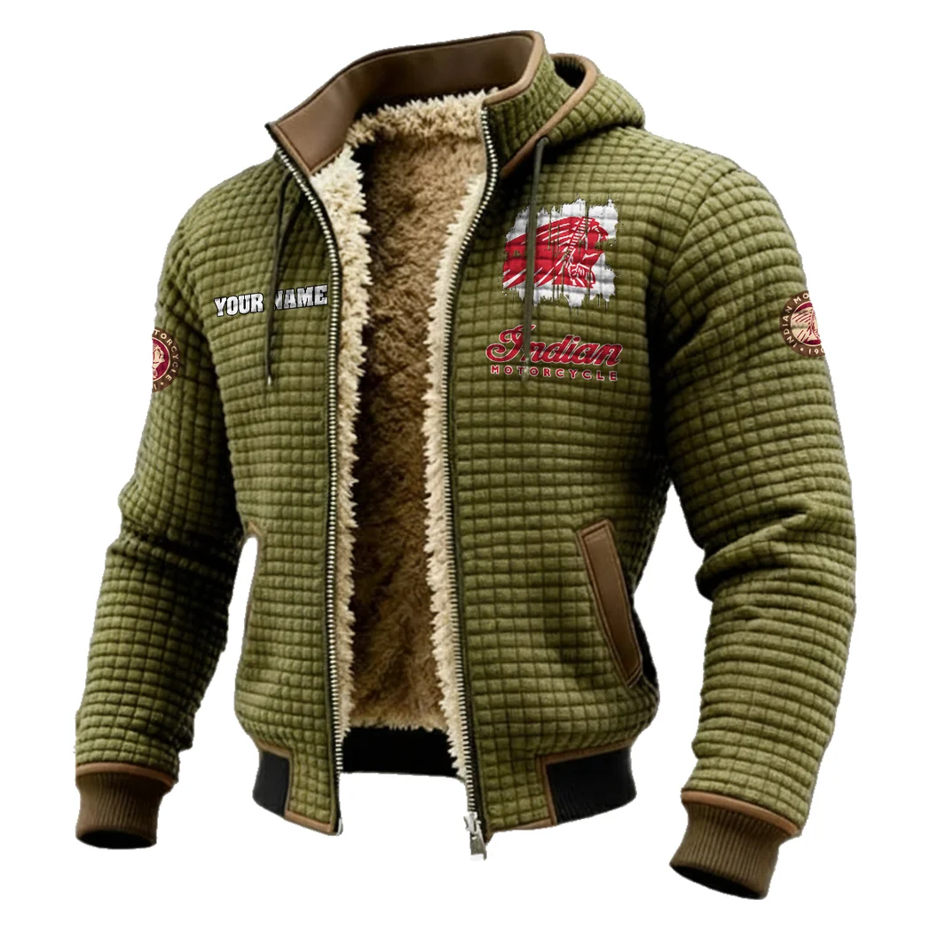 American-Style Motorbike Fleece-Lined Hooded Jacket, Dynamic Training Hooded Shell HVN1451IM - Green - Image 2