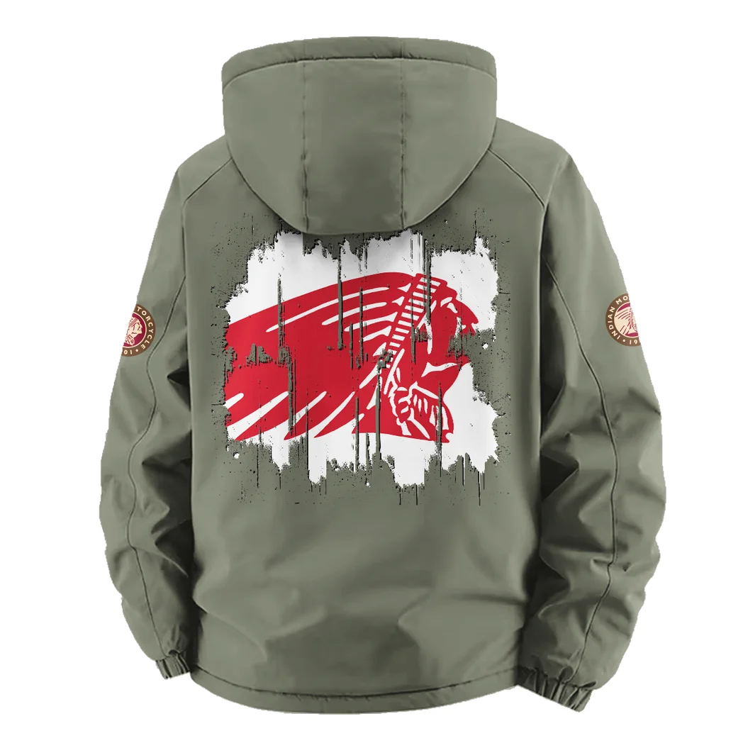 American-Style Motorbike Fleece Windbreaker Jacket, Insulated Windbreaker Fleece HVN1451IM - Green - Image 4
