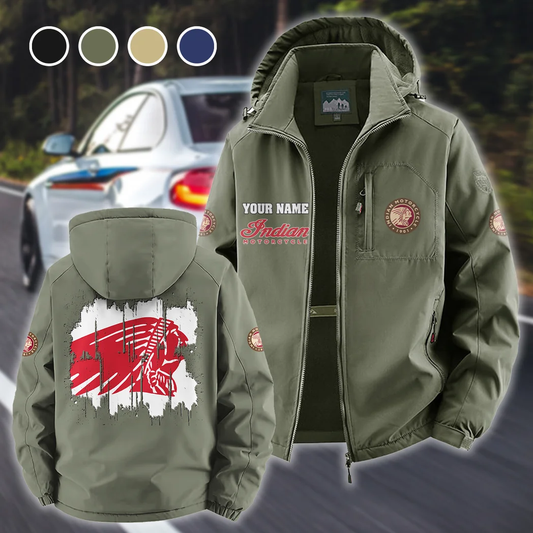 American-Style Motorbike Fleece Windbreaker Jacket, Insulated Windbreaker Fleece HVN1451IM - Green