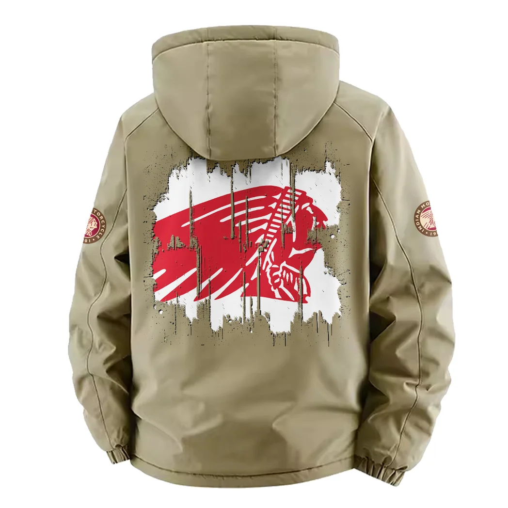 American-Style Motorbike Fleece Windbreaker Jacket, Insulated Windbreaker Fleece HVN1451IM - Khaki - Image 4