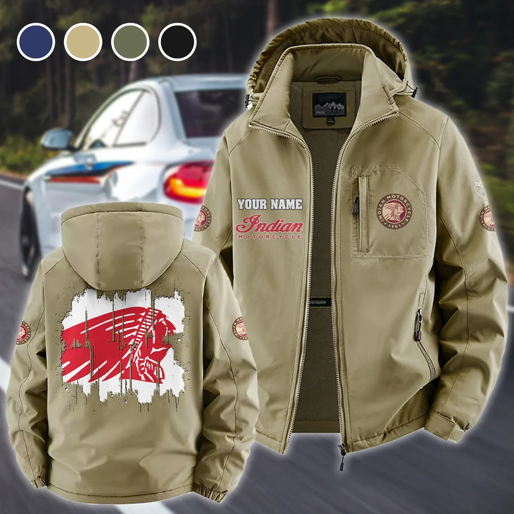 American-Style Motorbike Fleece Windbreaker Jacket, Insulated Windbreaker Fleece HVN1451IM - Khaki