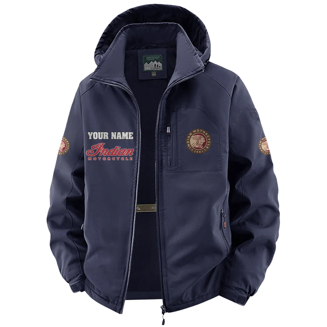 American-Style Motorbike Fleece Windbreaker Jacket, Insulated Windbreaker Fleece HVN1451IM - Navy - Image 2