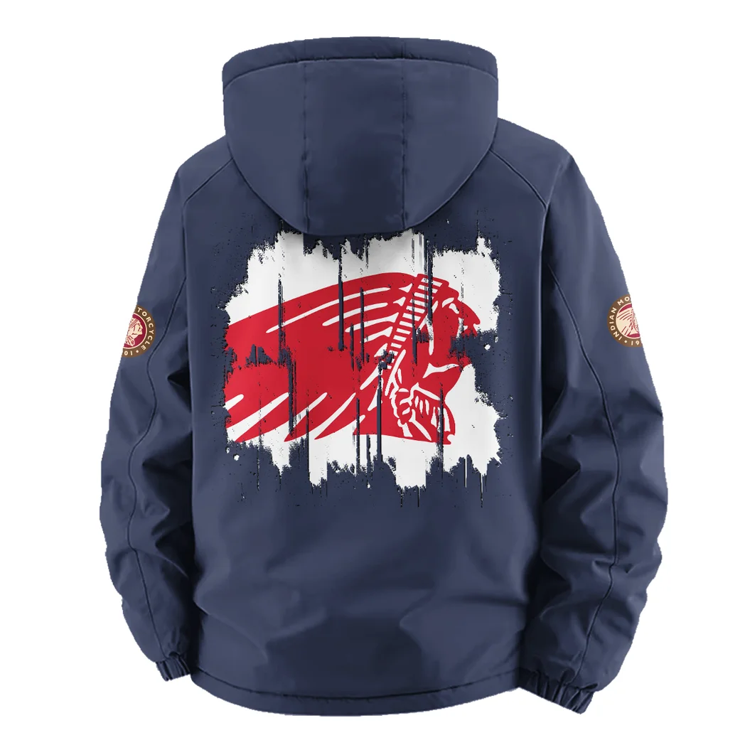 American-Style Motorbike Fleece Windbreaker Jacket, Insulated Windbreaker Fleece HVN1451IM - Navy - Image 4