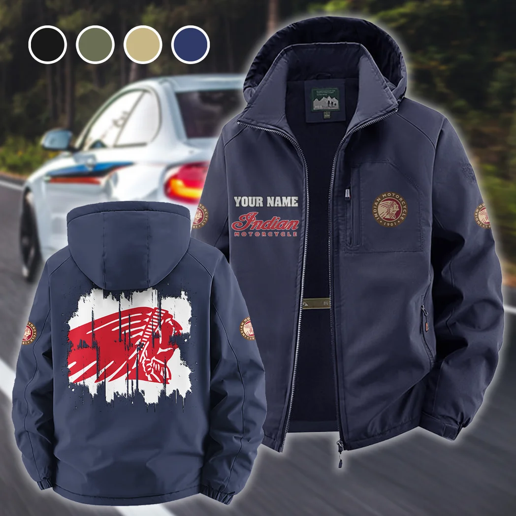 American-Style Motorbike Fleece Windbreaker Jacket, Insulated Windbreaker Fleece HVN1451IM - Navy