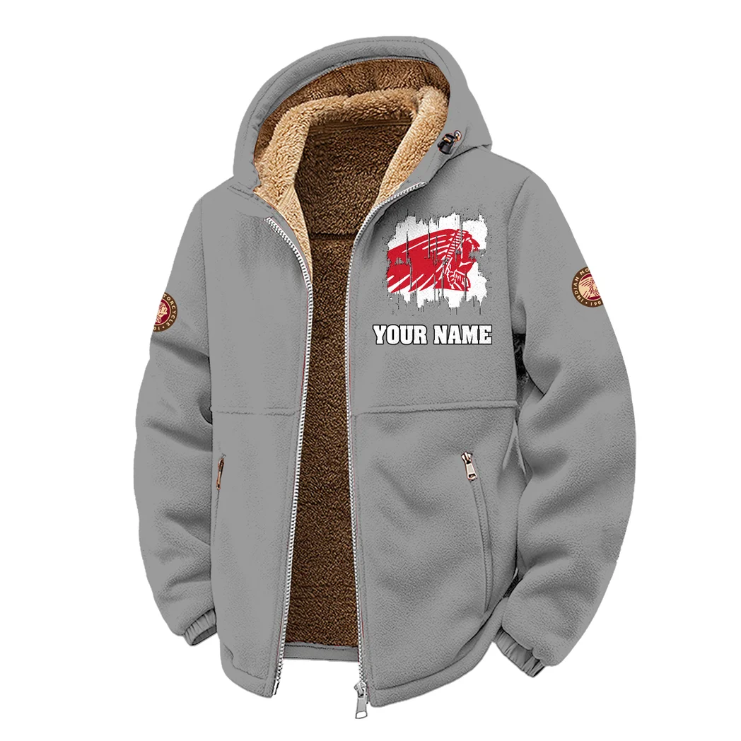 American-Style Motorbike Winter Fleece Jacket, Insulated Sport Hoody HVN1451IM - Grey - Image 2