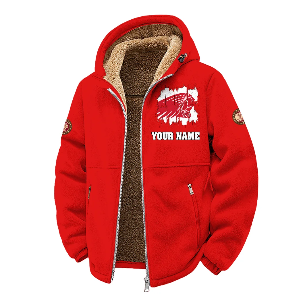 American-Style Motorbike Winter Fleece Jacket, Insulated Sport Hoody HVN1451IM - Red - Image 2